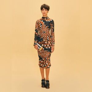 NWOT Farm Rio Black Bananada Dark Tulle Midi Dress S